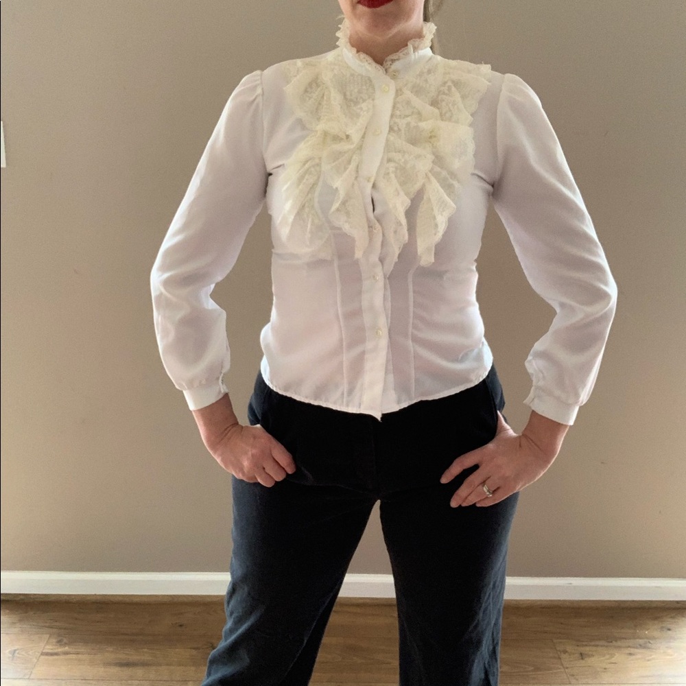 Vintage 1970s High Neck Victorian Lace Blouse - Picture 2 of 8